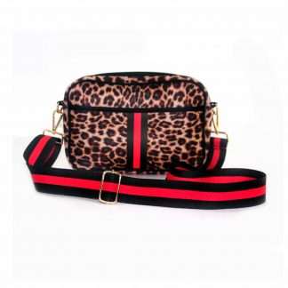 neoprene leopard messenger bag